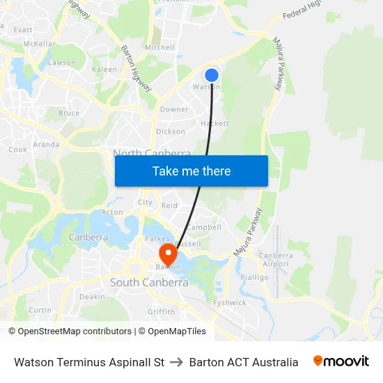 Watson Terminus Aspinall St to Barton ACT Australia map