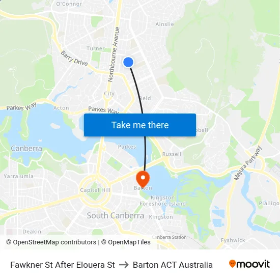 Fawkner St After Elouera St to Barton ACT Australia map