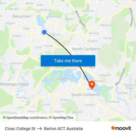 Cisac College St to Barton ACT Australia map