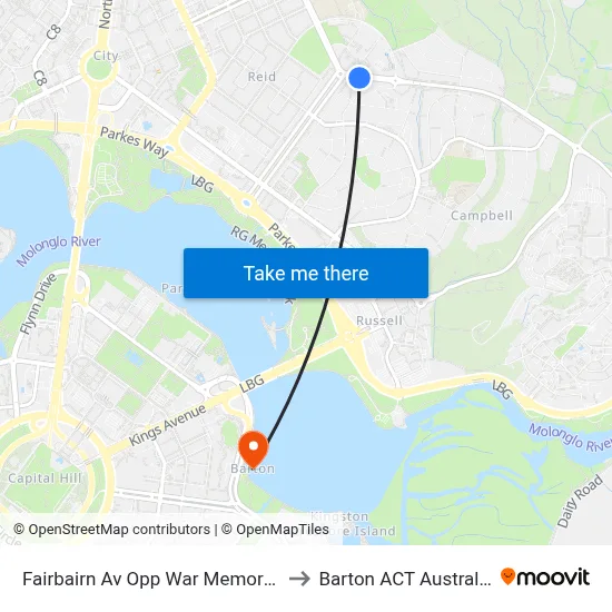 Fairbairn Av Opp War Memorial to Barton ACT Australia map