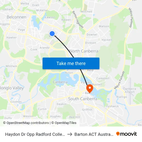 Haydon Dr Opp Radford College to Barton ACT Australia map