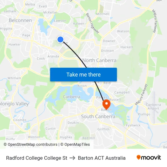 Radford College College St to Barton ACT Australia map