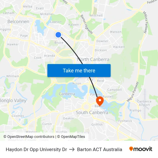 Haydon Dr Opp University Dr to Barton ACT Australia map