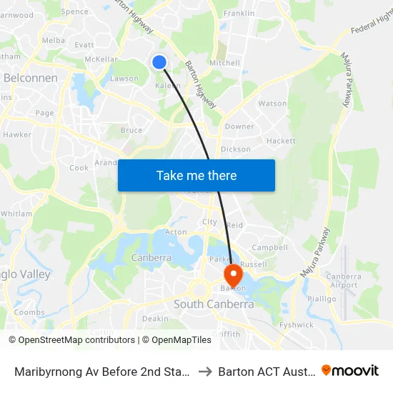 Maribyrnong Av Before 2nd Staaten Cr to Barton ACT Australia map