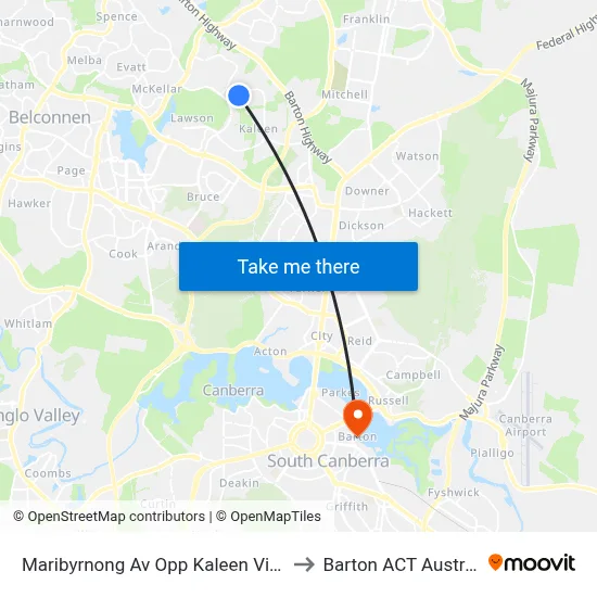 Maribyrnong Av Opp Kaleen Village to Barton ACT Australia map