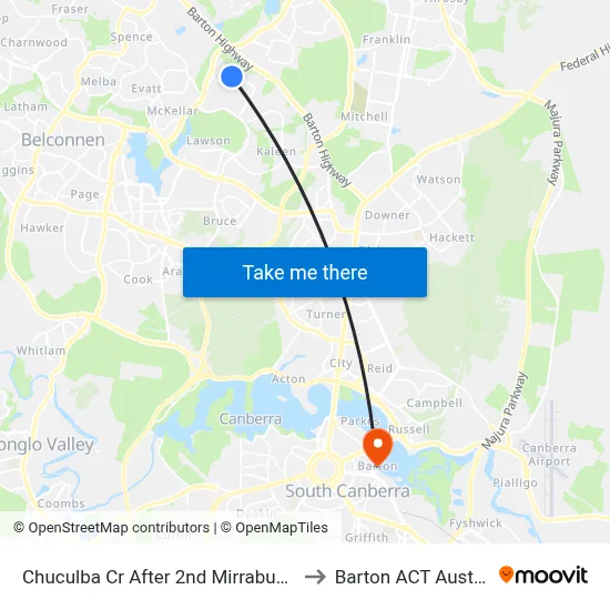 Chuculba Cr After 2nd Mirrabucca Cr to Barton ACT Australia map
