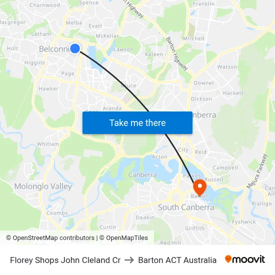 Florey Shops John Cleland Cr to Barton ACT Australia map