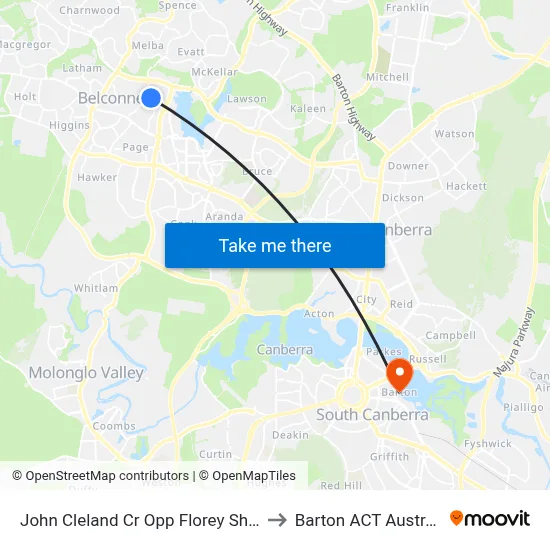 John Cleland Cr Opp Florey Shops to Barton ACT Australia map