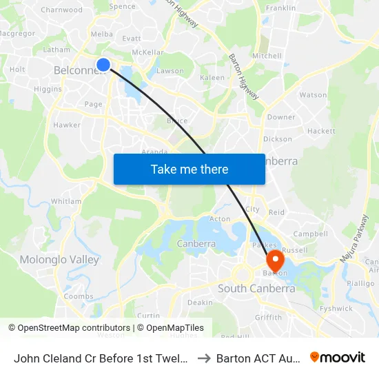 John Cleland Cr Before 1st Twelvetrees Cr to Barton ACT Australia map