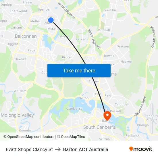 Evatt Shops Clancy St to Barton ACT Australia map