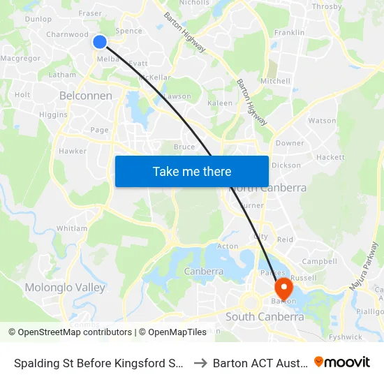 Spalding St Before Kingsford Smith Dr to Barton ACT Australia map