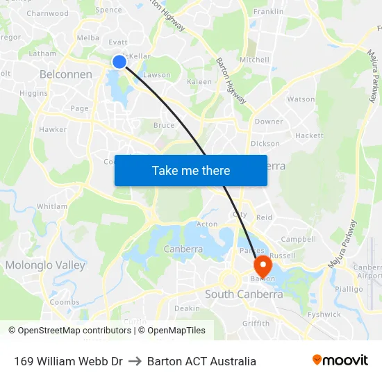 169 William Webb Dr to Barton ACT Australia map