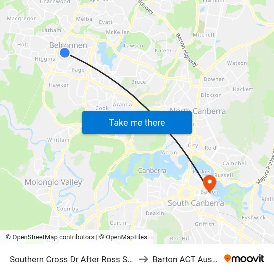 Southern Cross Dr After Ross Smith Cr to Barton ACT Australia map
