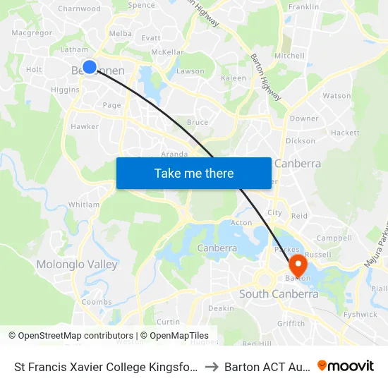 St Francis Xavier College Kingsford Smith Dr to Barton ACT Australia map