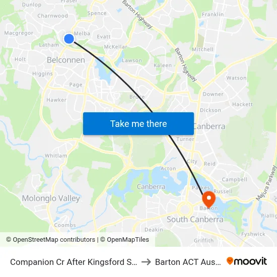 Companion Cr After Kingsford Smith Dr to Barton ACT Australia map