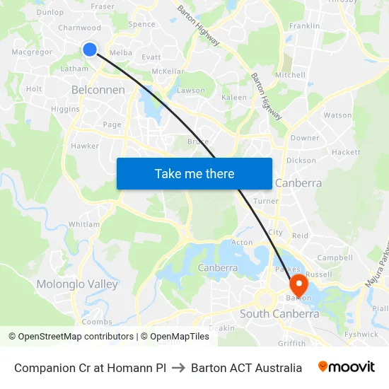 Companion Cr at Homann Pl to Barton ACT Australia map