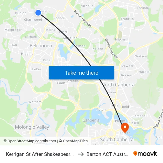 Kerrigan St After Shakespeare Cr to Barton ACT Australia map