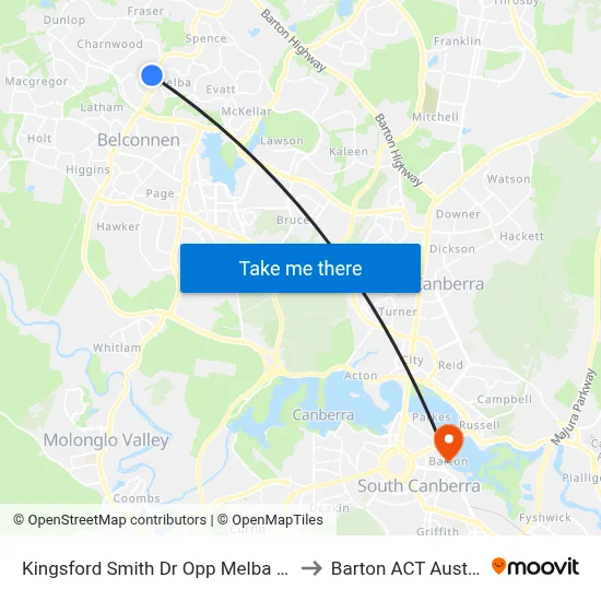 Kingsford Smith Dr Opp Melba Shops to Barton ACT Australia map
