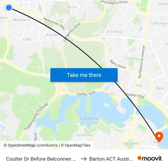 Coulter Dr Before Belconnen Way to Barton ACT Australia map