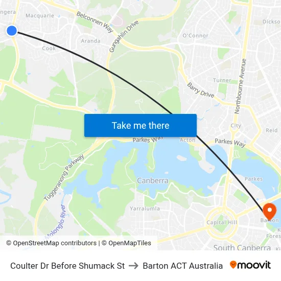 Coulter Dr Before Shumack St to Barton ACT Australia map