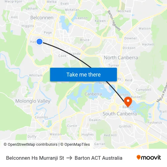Belconnen Hs Murranji St to Barton ACT Australia map