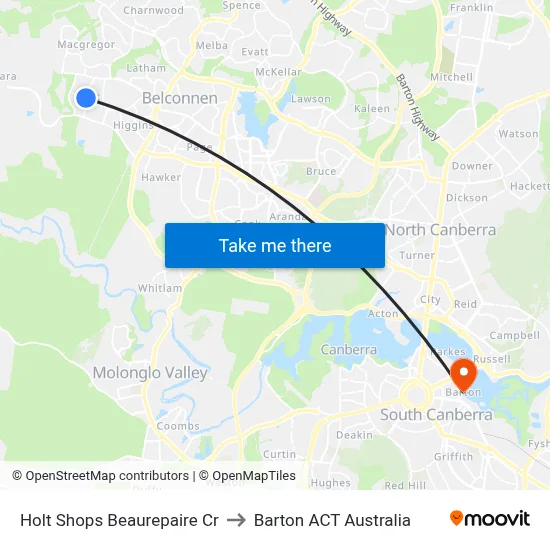 Holt Shops Beaurepaire Cr to Barton ACT Australia map