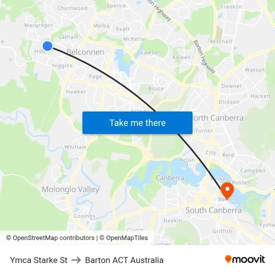 Ymca Starke St to Barton ACT Australia map