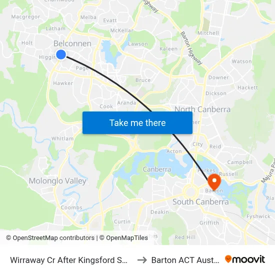 Wirraway Cr After Kingsford Smith Dr to Barton ACT Australia map