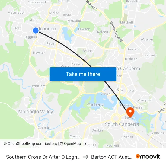 Southern Cross Dr After O'Loghlen St to Barton ACT Australia map