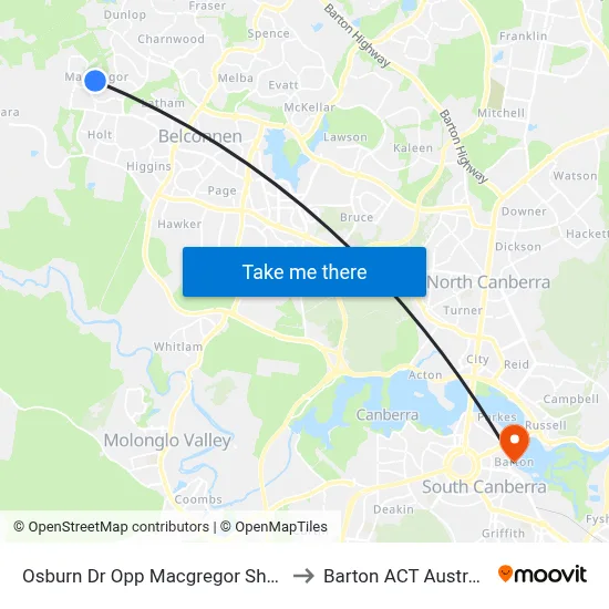 Osburn Dr Opp Macgregor Shops to Barton ACT Australia map