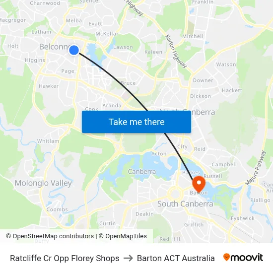Ratcliffe Cr Opp Florey Shops to Barton ACT Australia map