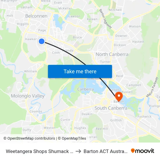 Weetangera Shops Shumack St to Barton ACT Australia map