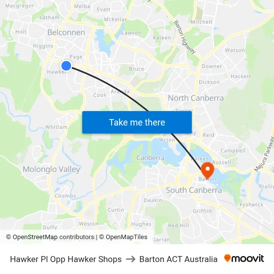 Hawker Pl Opp Hawker Shops to Barton ACT Australia map
