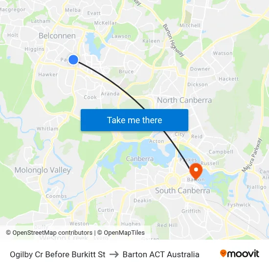 Ogilby Cr Before Burkitt St to Barton ACT Australia map