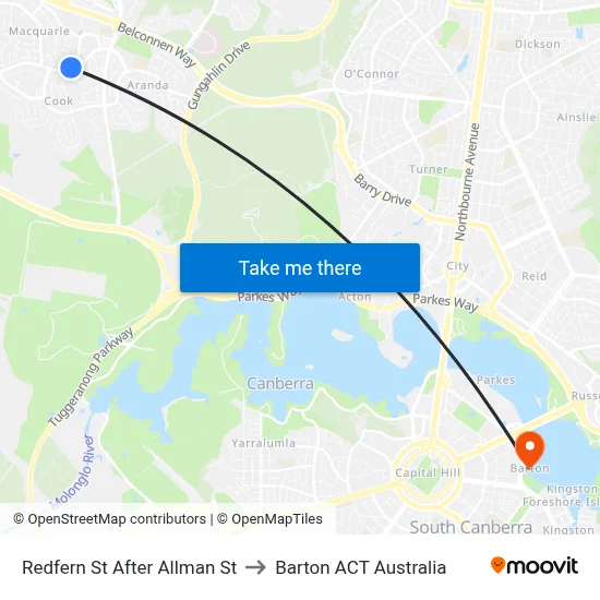 Redfern St After Allman St to Barton ACT Australia map