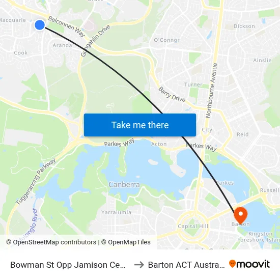 Bowman St Opp Jamison Centre to Barton ACT Australia map