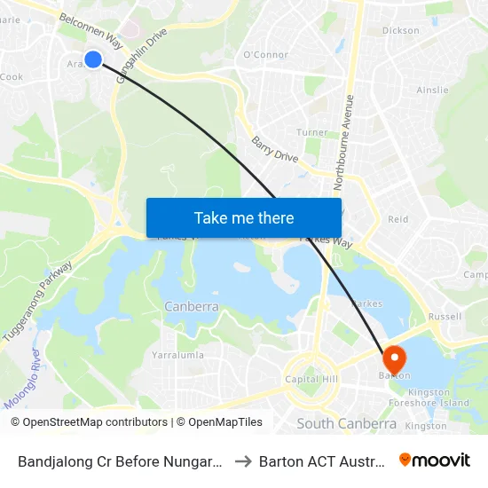 Bandjalong Cr Before Nungara St to Barton ACT Australia map