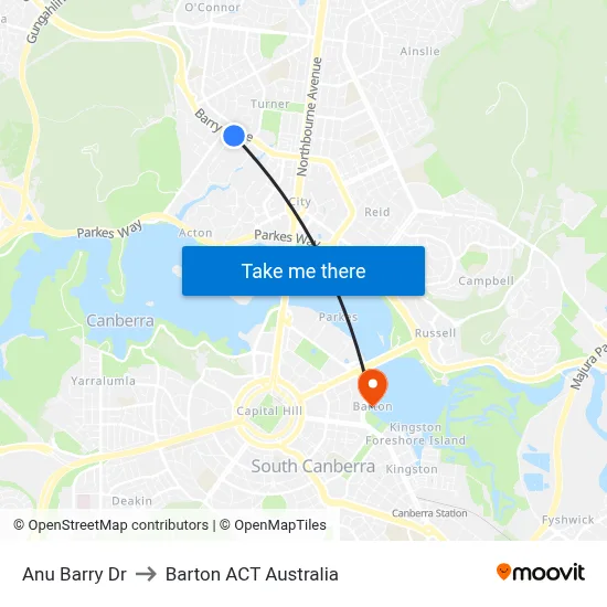 Anu Barry Dr to Barton ACT Australia map