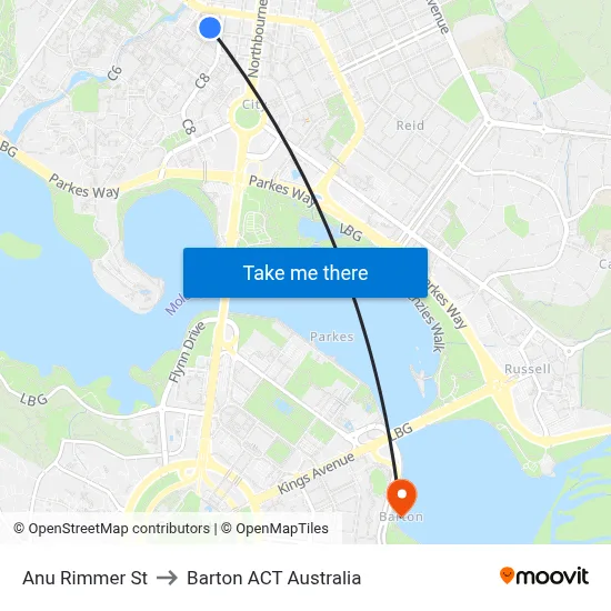 Anu Rimmer St to Barton ACT Australia map