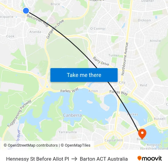 Hennessy St Before Allot Pl to Barton ACT Australia map