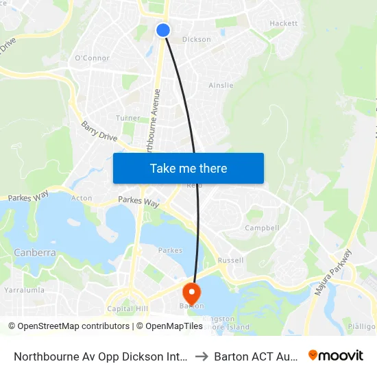 Northbourne Av Opp Dickson Interchange to Barton ACT Australia map
