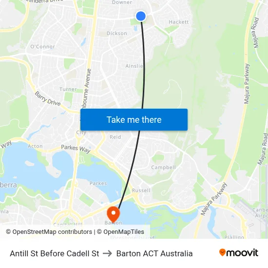 Antill St Before Cadell St to Barton ACT Australia map