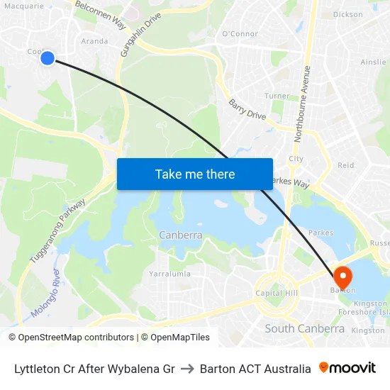 Lyttleton Cr After Wybalena Gr to Barton ACT Australia map