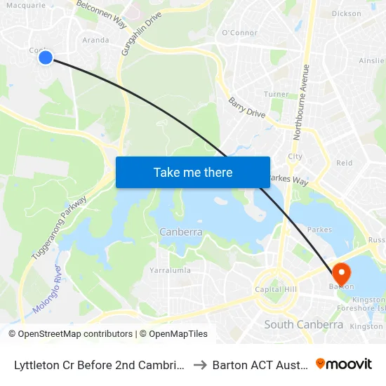 Lyttleton Cr Before 2nd Cambridge St to Barton ACT Australia map