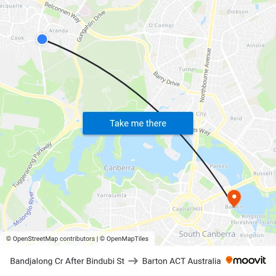 Bandjalong Cr After Bindubi St to Barton ACT Australia map