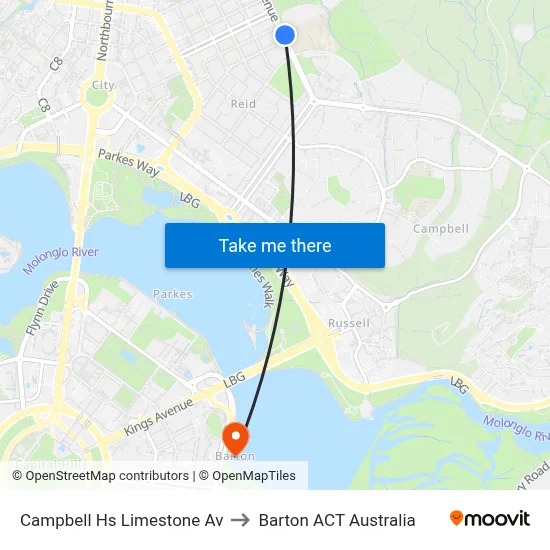 Campbell Hs Limestone Av to Barton ACT Australia map
