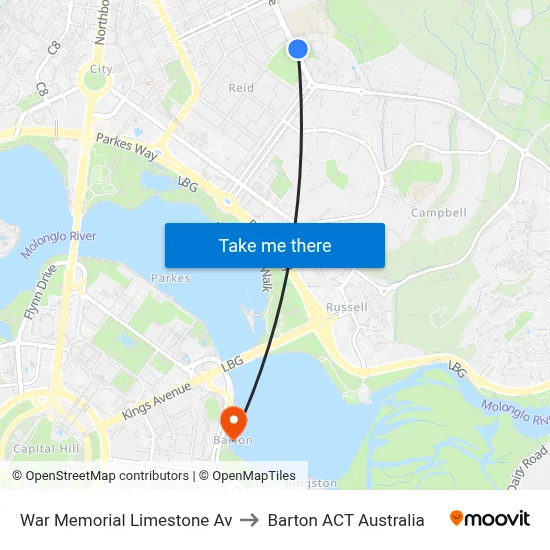War Memorial Limestone Av to Barton ACT Australia map