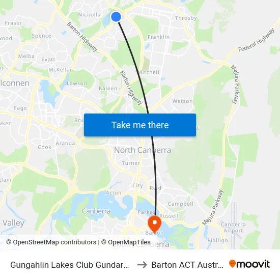 Gungahlin Lakes Club Gundaroo Dr to Barton ACT Australia map