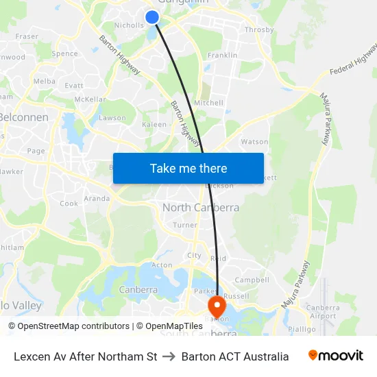 Lexcen Av After Northam St to Barton ACT Australia map