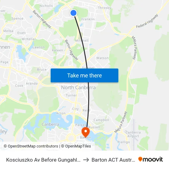 Kosciuszko Av Before Gungahlin Dr to Barton ACT Australia map
